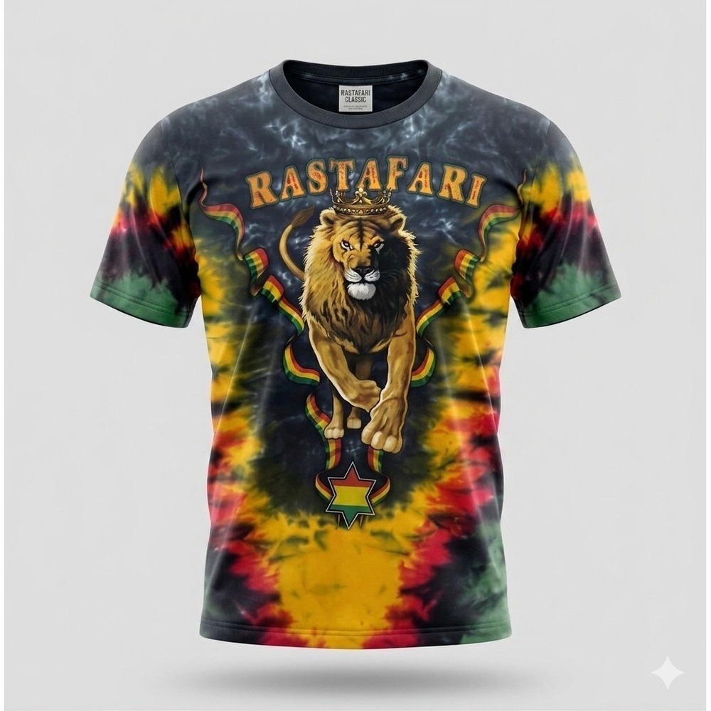 Delta Pro Weight Vintage Men's Tie Dye Rastafari Lion T-Shirt. Size L